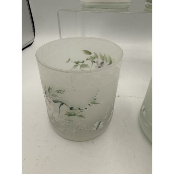 Frosted Glass Lot Of 4 Lilac Flowers And Lattice Pattern - Picture 2 of 8